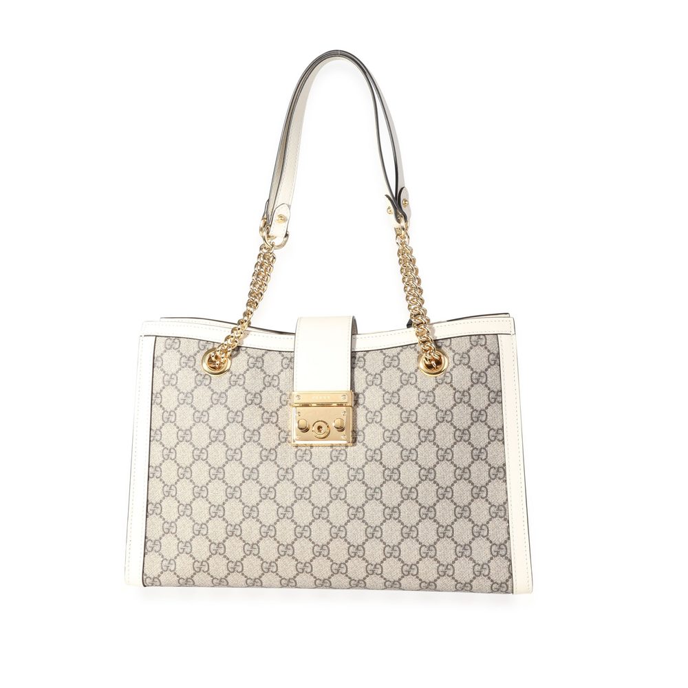 Gucci GG Supreme & White Leather Medium Padlock Shoulder Bag